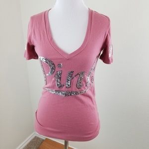 PINK Victoria's Secret Tops - Victorias Secret Rose Sequin Vneck Tee Size XS PINK Victoria's Secret Tops - Victorias Secret Rose Sequin Vneck Tee Size XS